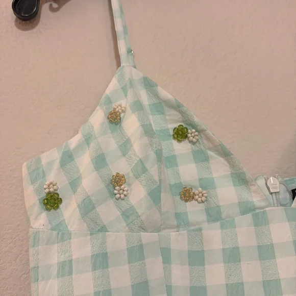 Zara Floral Beaded Gingham Fit and Flare Mini Dress SZ S NWT - Picture 5 of 7